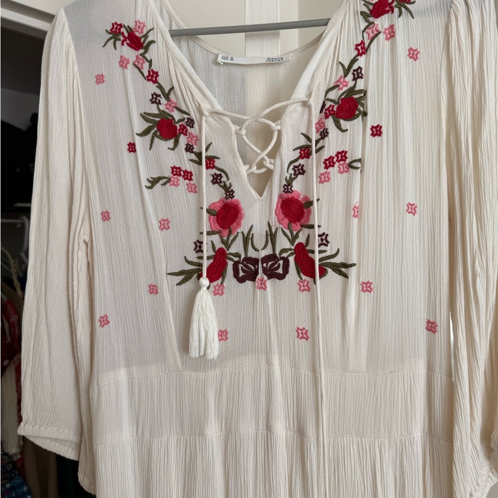 SFERRA White Maxi Dress with floral Embroidery